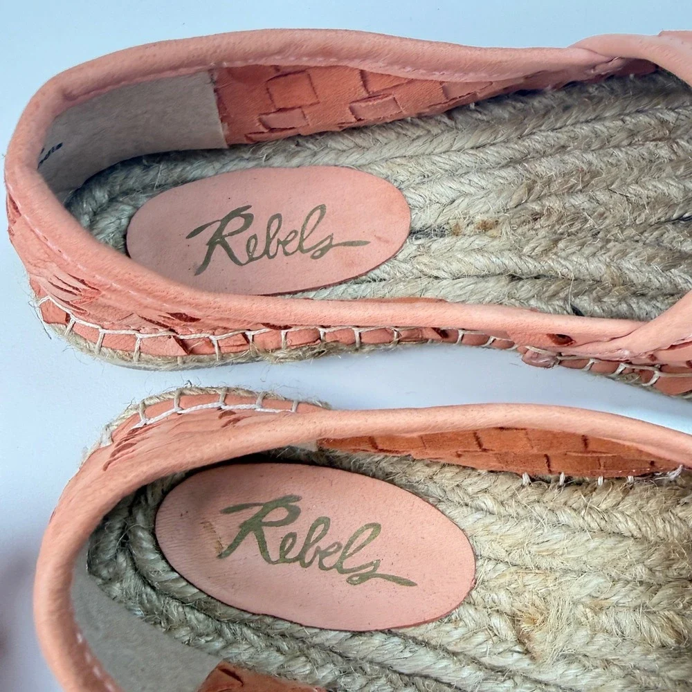 Rebels‎ Womens 8.5 Woven Leather Espadrille Flats Peach Basketweave Boho Slip On